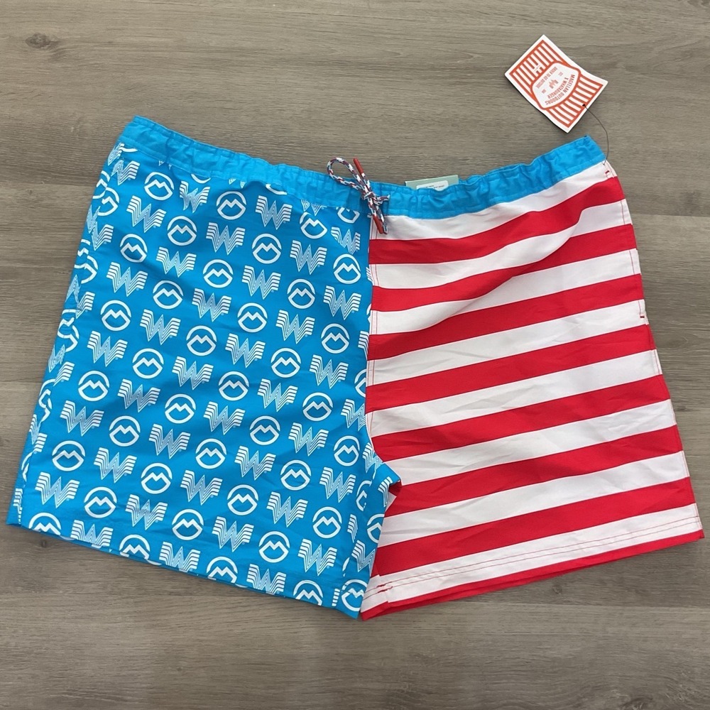 Magellan Outdoors Whataburger Swim Trunks Mens 2XL Red White Blue Striped Logo